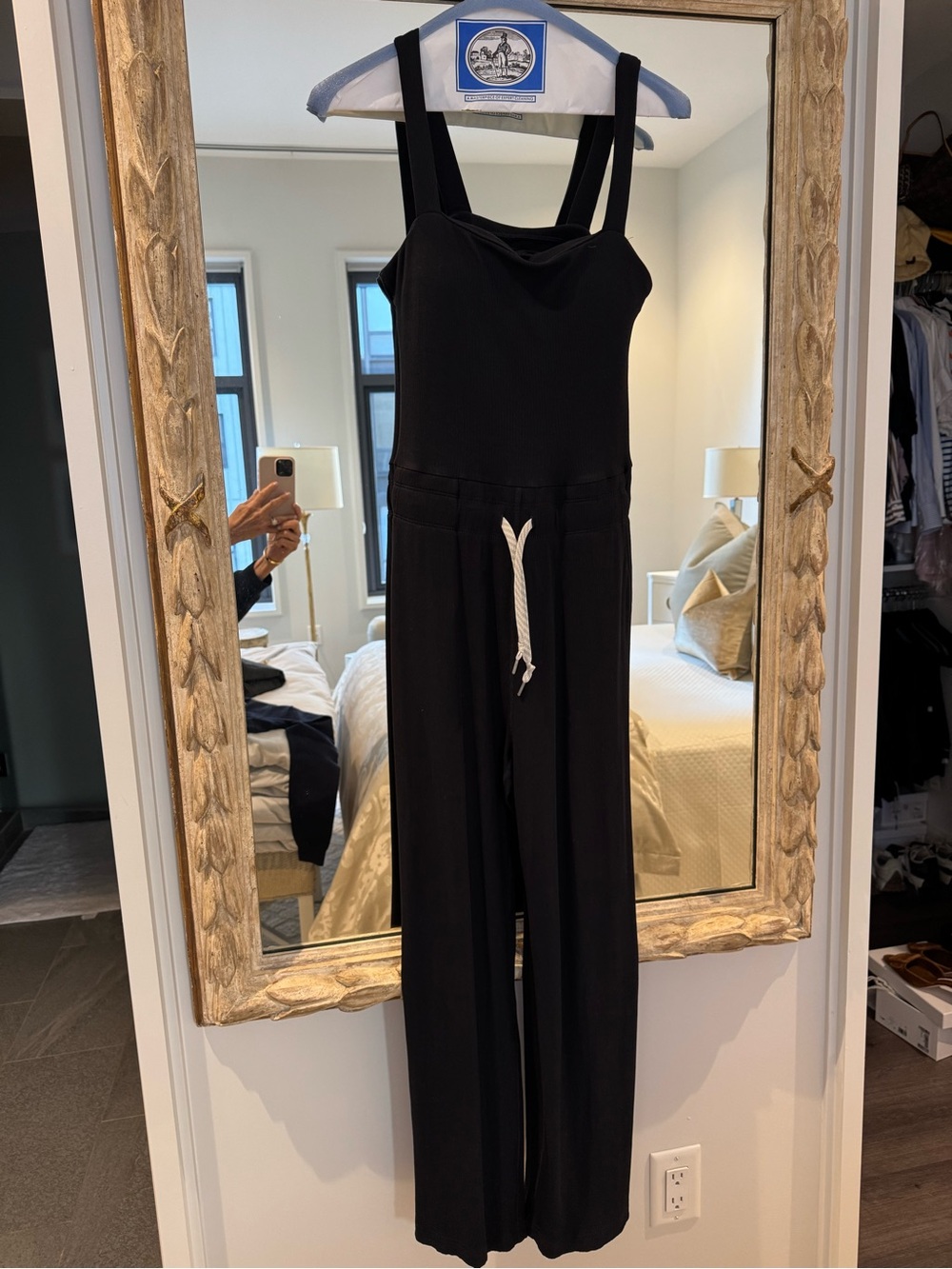 Vuori Dark Navy Wide-Leg Jumpsuit with Drawstring